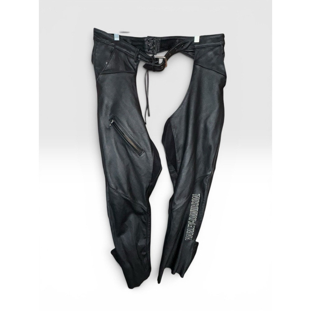 Harley Davidson 98097-06VW Black Leather Riding Gear Deluxe Chaps Women's 1W